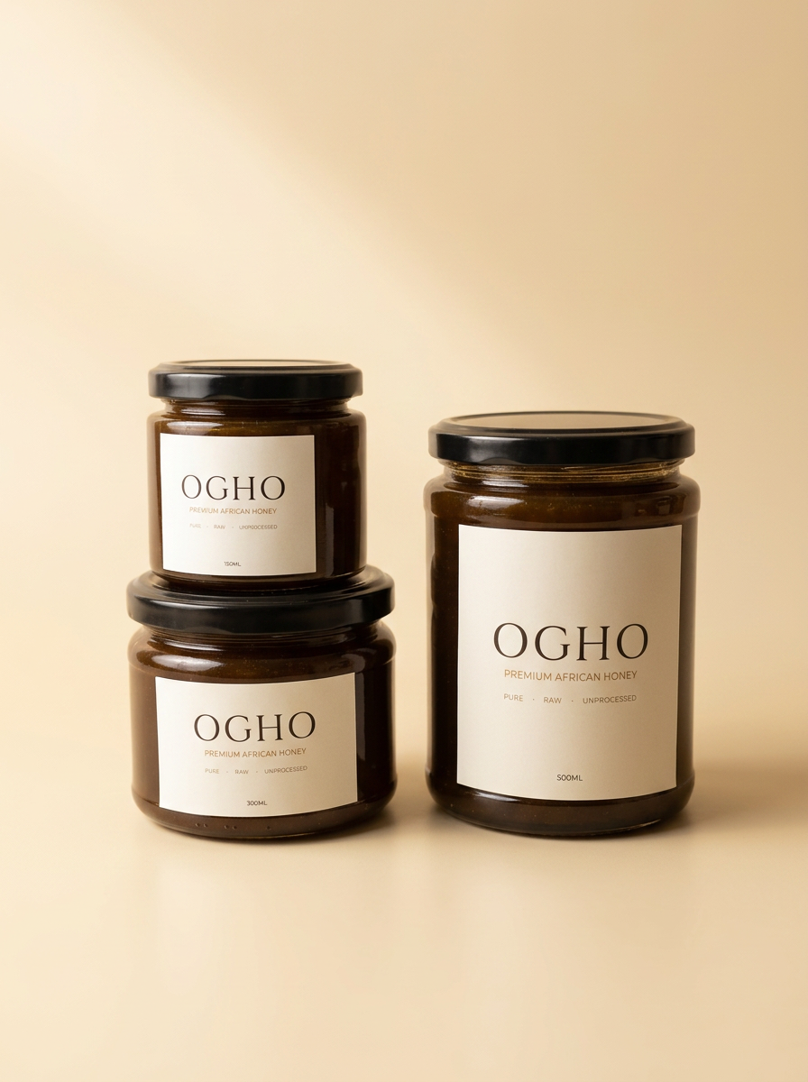 OGHO honey trio: 150ml, 300ml and 500ml jars